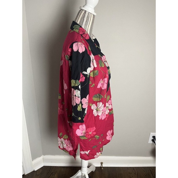 Soft Suroundings Floral/Tropical print Tunic Bluse w- back buttons SZ Large - Picture 4 of 10